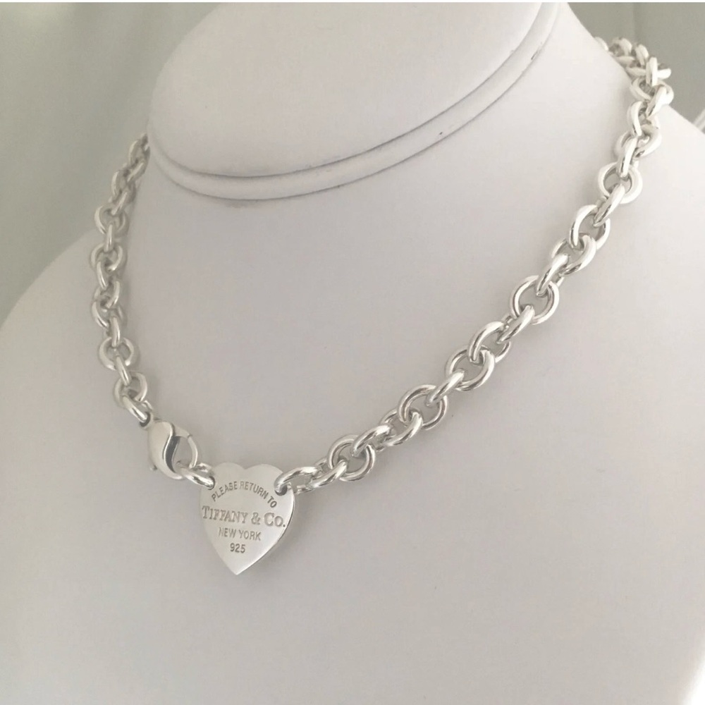 15” Please Return to Tiffany & Co Center Heart Tag Silver Choker Necklace